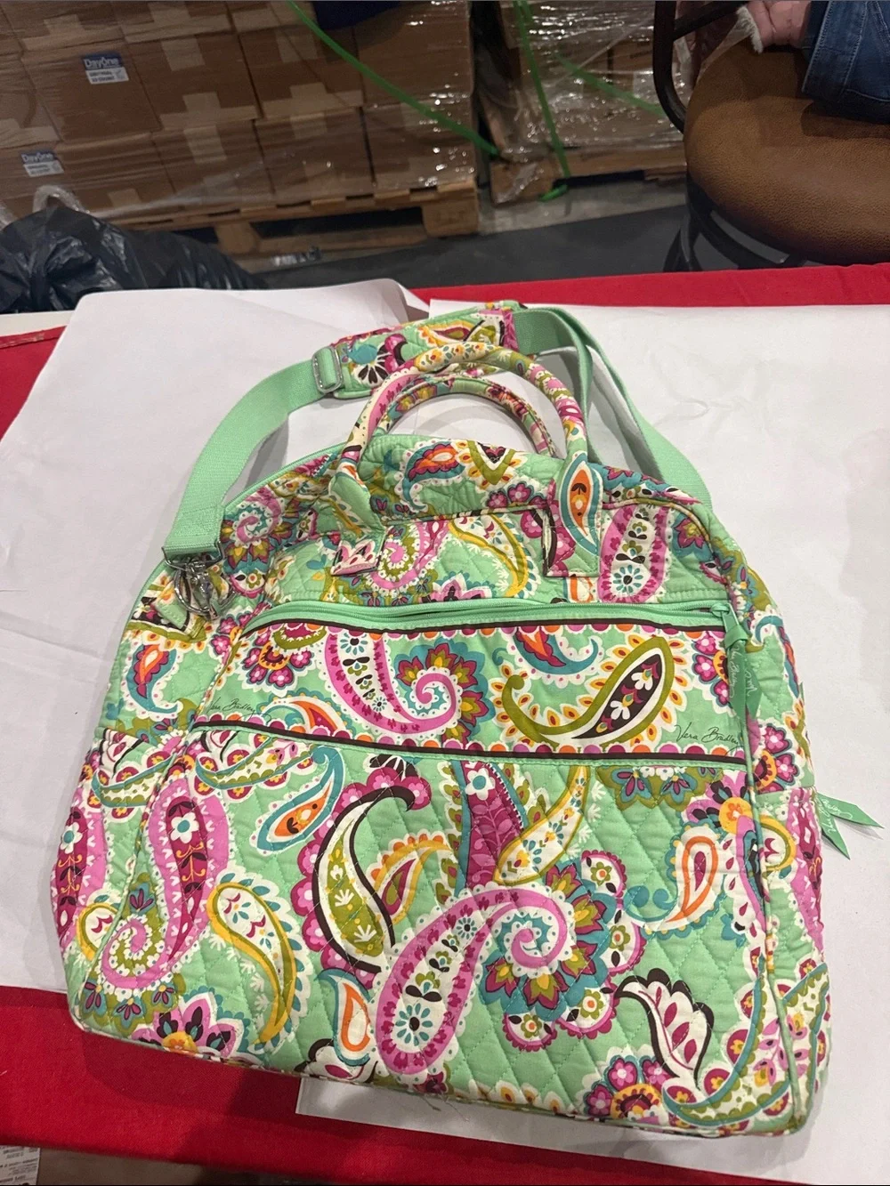 Quilted Paisley Convertible Tote Bag - Mint Multi